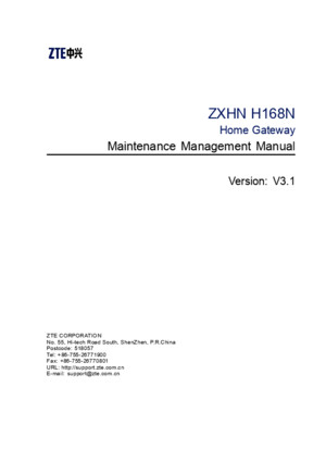 ZXHN H168N (V31) VDSL2 Modem Maintenance Management Manual