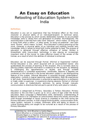 An Essay on Education - Analysis of Education System in India What we need to modify?