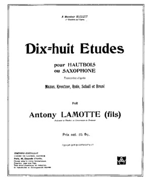 Antony Lamotte - 18 Etudes for Oboe our Saxophone
