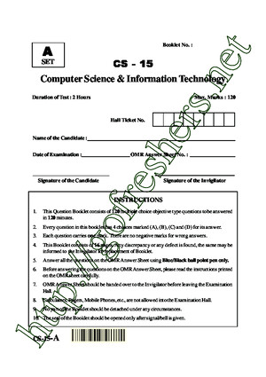 AP PGECET CS and IT (CS-2015) Question Paper & Answer Key Download all previous years computer science & information technology sample & model question papers