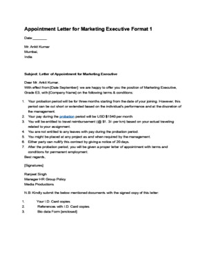 Appointment Letter for Marketing Executive Format 1docdocx
