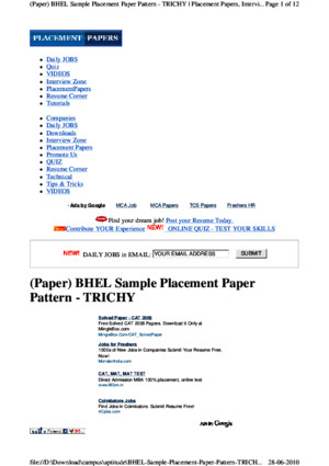 BHEL Sample Placement Paper