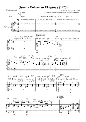 Bohemian Rhapsody Queen - Piano accompainment part