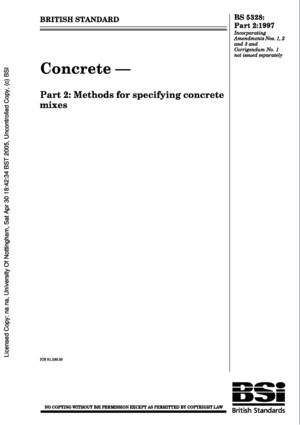 BS 5328 - Concrete, Part 2, Methods for Specifying Concrete Mixes