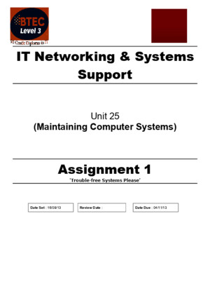 BTEC National Level 3 IT Maintaining Computer Systems Assignment 1