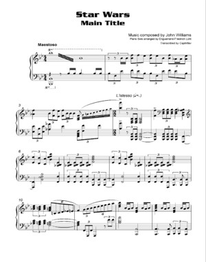 Captnflavs Transcription Piano Solo Sheet Music Star Wars Main Title Piano Solo Advanced Version