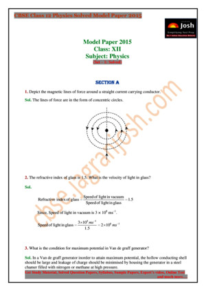 CBSE CBSE Class 12 Physics Solved Model Paper Set 1