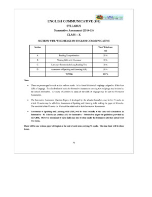 CBSE Class 10 Syllabus English Communicative for 2014-2015 (Term 1 and Term 2)