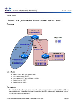 CCNPv7 ROUTE Lab4-3 Redistribution EIGRP for IPv6 and OSPFv3 Student