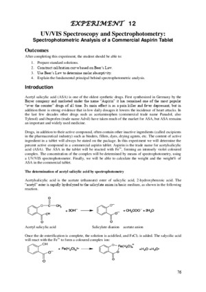 CHEMISTRY 103 Exp 12 Spectrophotometric Analysis Aspirin Tablet