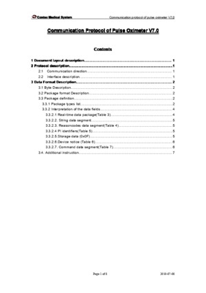 Communication Protocol of Contec Pulse Oximeter V70