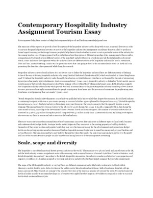 Contemporary Hospitality Industry Assignment Tourism Essay