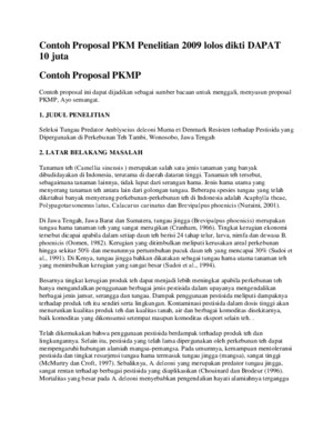 Contoh Proposal PKM Penelitian 2009 Lolos Dikti DAPAT 10