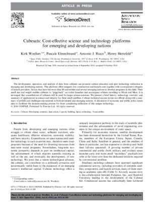 Cubesats Cost-effective Science and Technology Platforms for Emerging and Developing Nations Woellert Et Al