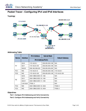 1135 Packet Tracer - Configuring IPv4 and IPv6 Interfaces Instructions
