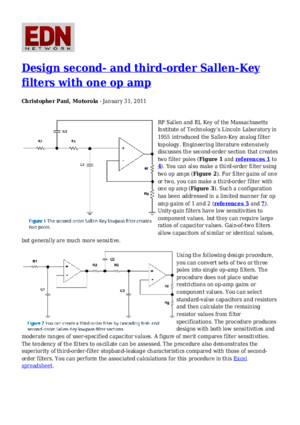 Design Second and Third Order Sallen Key Filters With One Op Amp