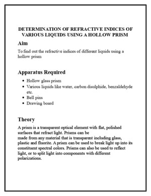 Determination of Refractive Indices of Various Liquids Using a Hollow Prism