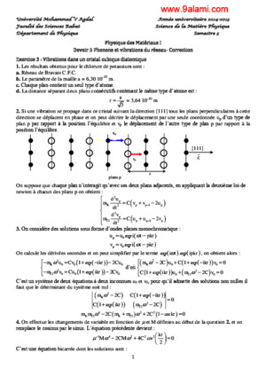 Devoir 5 Physique Des Matériaux I Phonons Et Vibrations Du Réseau Correction