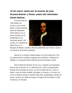 14-01-07 19 de Enero Duelo Por La Muerte de Juan Vicente Bolívar y Ponte, Padre Del Libertador Simón Bolívar
