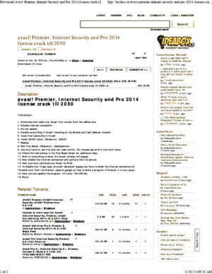 Download Avast! Premier, Internet Security and Pro 2014 License Crack Till 2050 Torrent - KickassTorrents