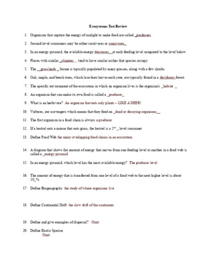 Ecosystems Test Review Answers