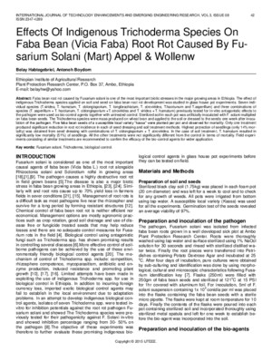 Effects of Indigenous Trichoderma Species on Faba Bean Vicia Faba Root Rot Caused by Fu Sarium Solani Mart Appel Wollenw