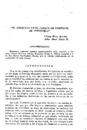 El Artesano en el Codigo de Comercio de Venezuela / Chang Mora Kimlen y Salas Abad Alicia M