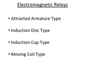 Electromagnetic Relays Attracted Armature Type Induction Disc Type Induction Cup Type Moving Coil Type