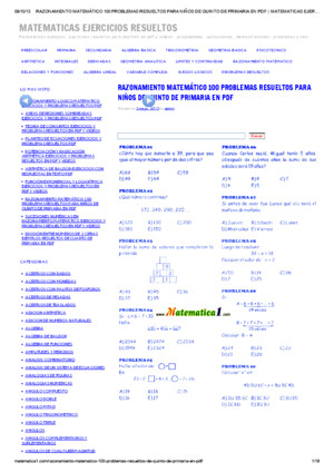 176033925 Razonamiento Matematico 100 Problemas Resueltos Para Ninos de Quinto de Primaria en PDF Matematicas Ejercicios Resueltos