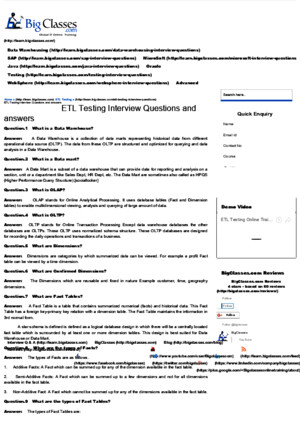 19 ETL Testing Interview Questions and Answers _ETL in Cts