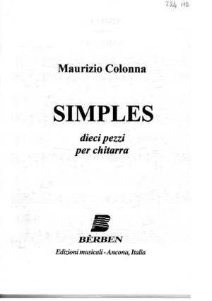193085638 168146775 COLONNA Maurizio Simples Dieci Pezzi Per Chitarra Ed Berben Guitar