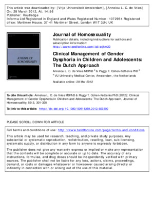 2012 - Clinical Management of Gender Dysphoria in Children and Adolescents - The Dutch Approach