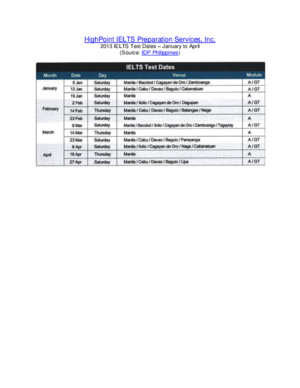 2013 IELTS Test Dates - IDPPhils - Jun-Sep