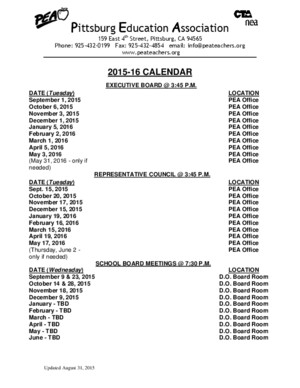 2015-2016 PEA Calendar