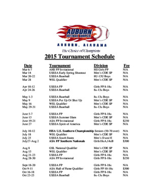 2015 Tournament Schedule