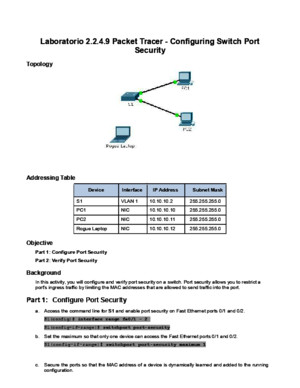 2348 Packet Tracer - Configuring Switch Port Security Instructions - IGdoc