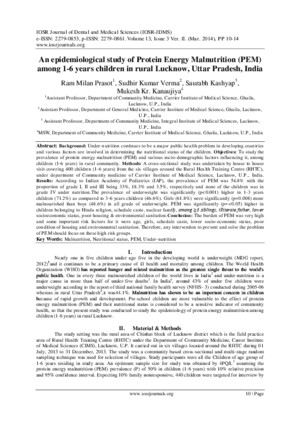 Epidemiological Study of Protein Energy Malnutrition Among 1 6 Years Children in Rural Lucknow Uttar Pradesh India 2014 2
