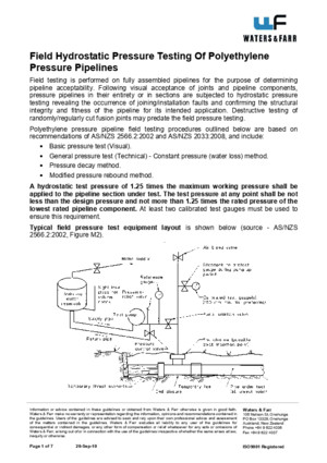 Field Hydrostatic Pressure Testing Of Polyethylene Pressure Pipelines