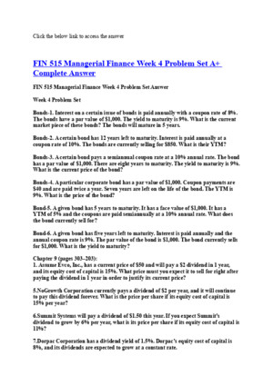 FIN 515 Managerial Finance Week 3 Problem Set