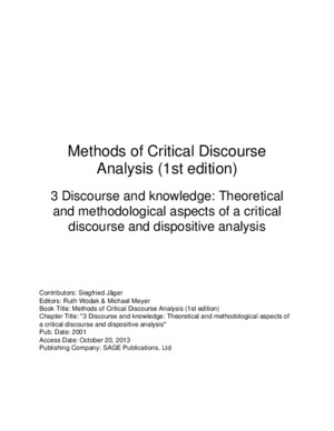 3 Discourse and Knowledge - Theoretical and Methodological Aspects of a Critical Discourse and Dispositive Analysis