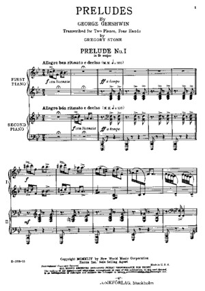 G Gershwin: (Arr Stone) Three Preludes for Piano 4 hands
