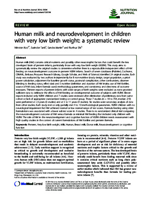 Human Milk and Neurodevelopment in Children With Very Low Birth Weight