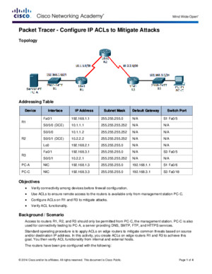 4412 Packet Tracer - Configure IP ACLs to Mitigate Attacks