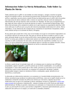 Informacion Sobre La Stevia Rebaudiana, Todo Sobre La Planta De Stevia