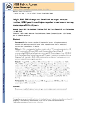 4 Height, BMI, BMI Change and Risk of ER Positive, HER2 Positive and TNBC Among Women Ages 20-44 Years