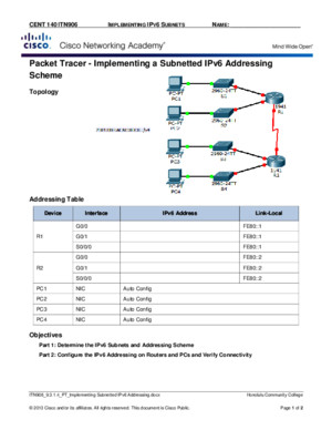ITN906 9314 PT Implementing Subnetted IPv6 Addressing