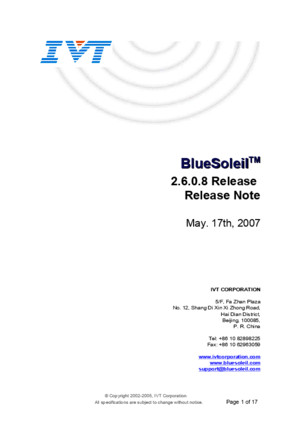 IVT BlueSoleil 2608 070517 Release Note