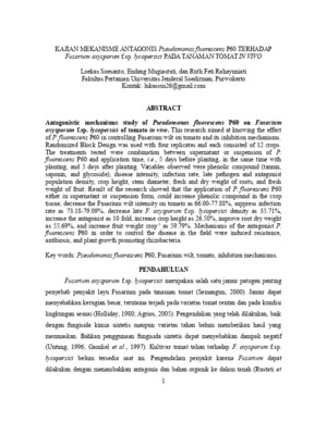 Kajian Mekanisme Antagonis Pseudomonas Fluorescens P60 Terhadap Fusarium Oxysporum fsp Lycopersici