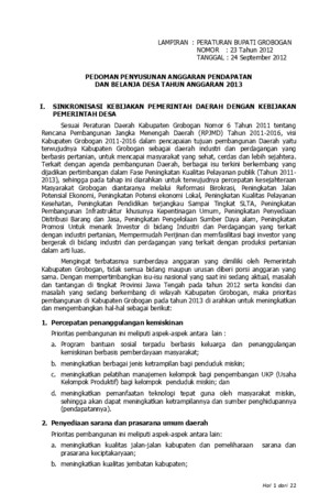 Lampiran Peraturan Bupati Grobogan No 23 Tahun 2012 Tentang Pedoman Penyusunan Apbdesa Tahun Anggaran 2013