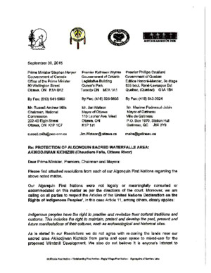 Letter From Algonquin Chiefs-Akikodjiwan Sacred Waterfalls Area Sept 30 2015
